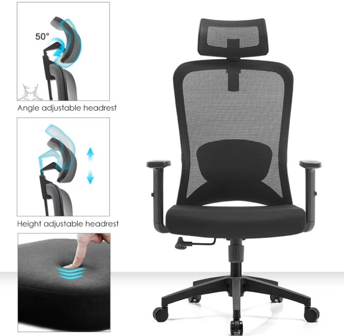 CH-OM-SMY Ergonomic Office Chair Set | Adjustable Lumbar, Headrest & Arms - Image 9