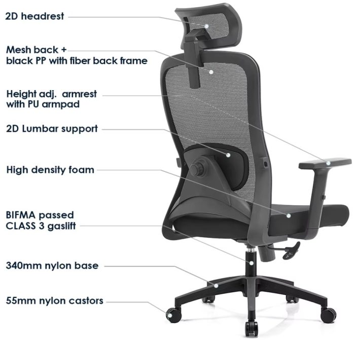 CH-OM-SMY Ergonomic Office Chair Set | Adjustable Lumbar, Headrest & Arms - Image 6